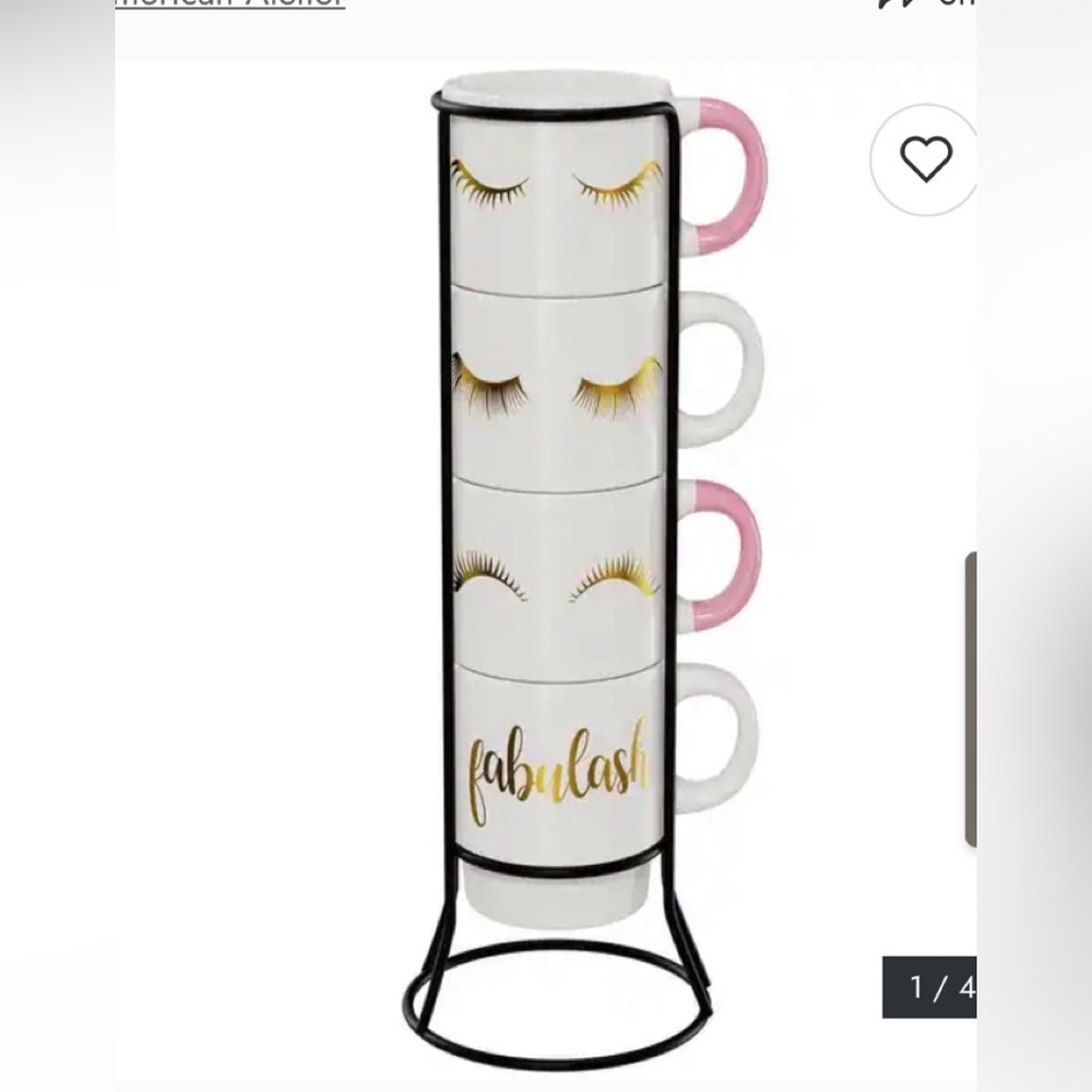 Fabulash - Fun Eyelash Ceramic Mug & Rack Set ~ 4 Cups & Standing Metal  Rack